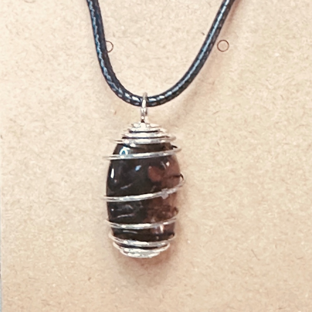 925 Sterling Silver Plated Bloodstone Crystal in Spiral Wire Wrapped Cage